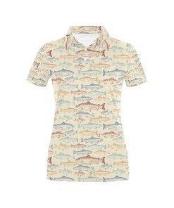 Salmon Fish Print Design Women's Polo Shirt 3D Polo Shirt