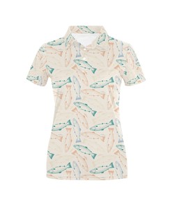 Salmon Fish Print Design Women's Polo Shirt 3D Polo Shirt A2