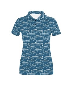Salmon Fish Print Design Women's Polo Shirt 3D Polo Shirt A3