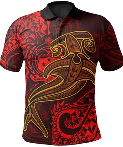 Samoa Polo Shirt - Red Shark Polynesian Tattoo