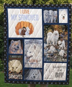 Samoyed Luv To The Moon And Back Quilt Bedding Set Blanket Bedroom Decor, Gifts for Family