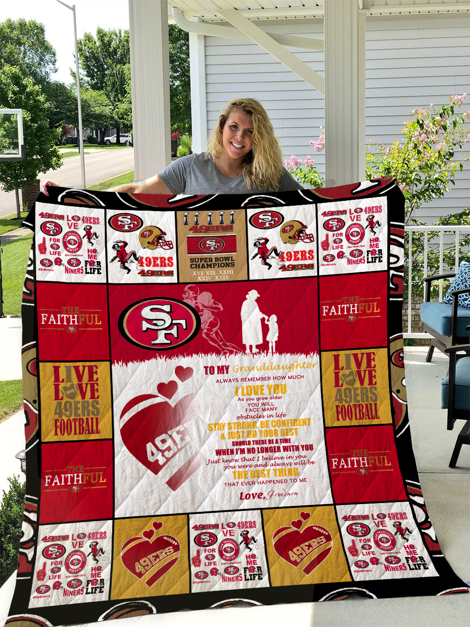 San Francisco 49Ers To My Granddaughter Love Grandmom Quilt Bedding Set Bedroom Decor, Gifts for Family