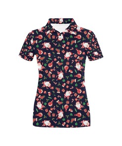 Santa Christmas Themed Print Design Women's Polo Shirt 3D Polo Shirt A5