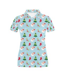 Santa Themed Print Design Women's Polo Shirt