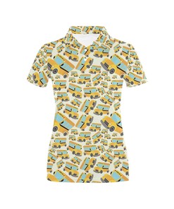 School Bus Print Design Women's Polo Shirt 3D Polo Shirt A3