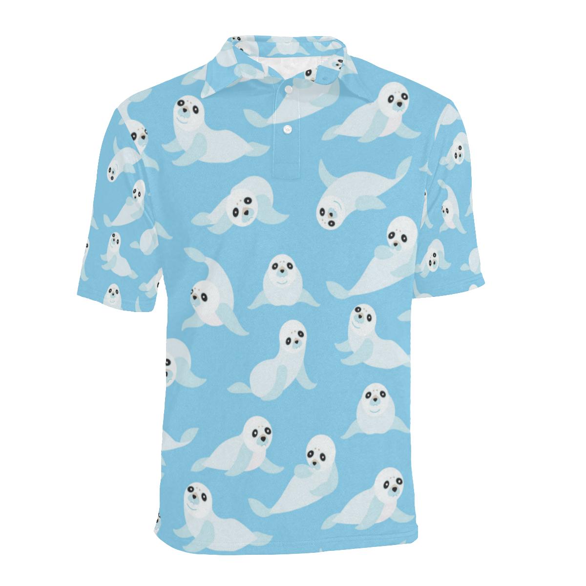 Sea Lion Cute Pattern Print Design 03 Men Polo Shirt - Image 2