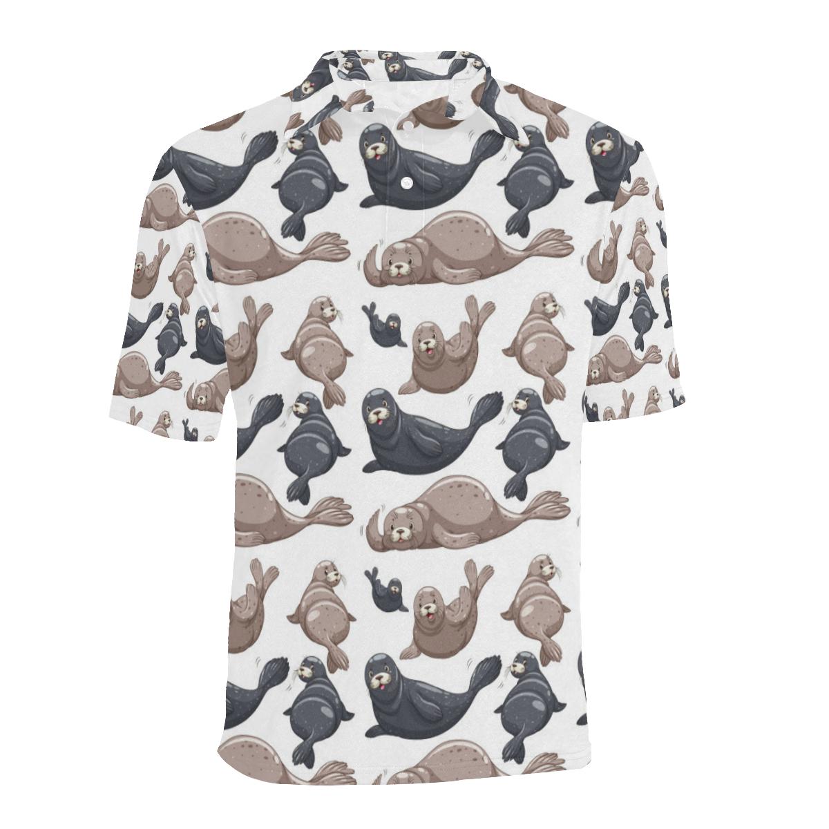 Sea Lion Pattern Print Design 02 Men Polo Shirt - Image 2