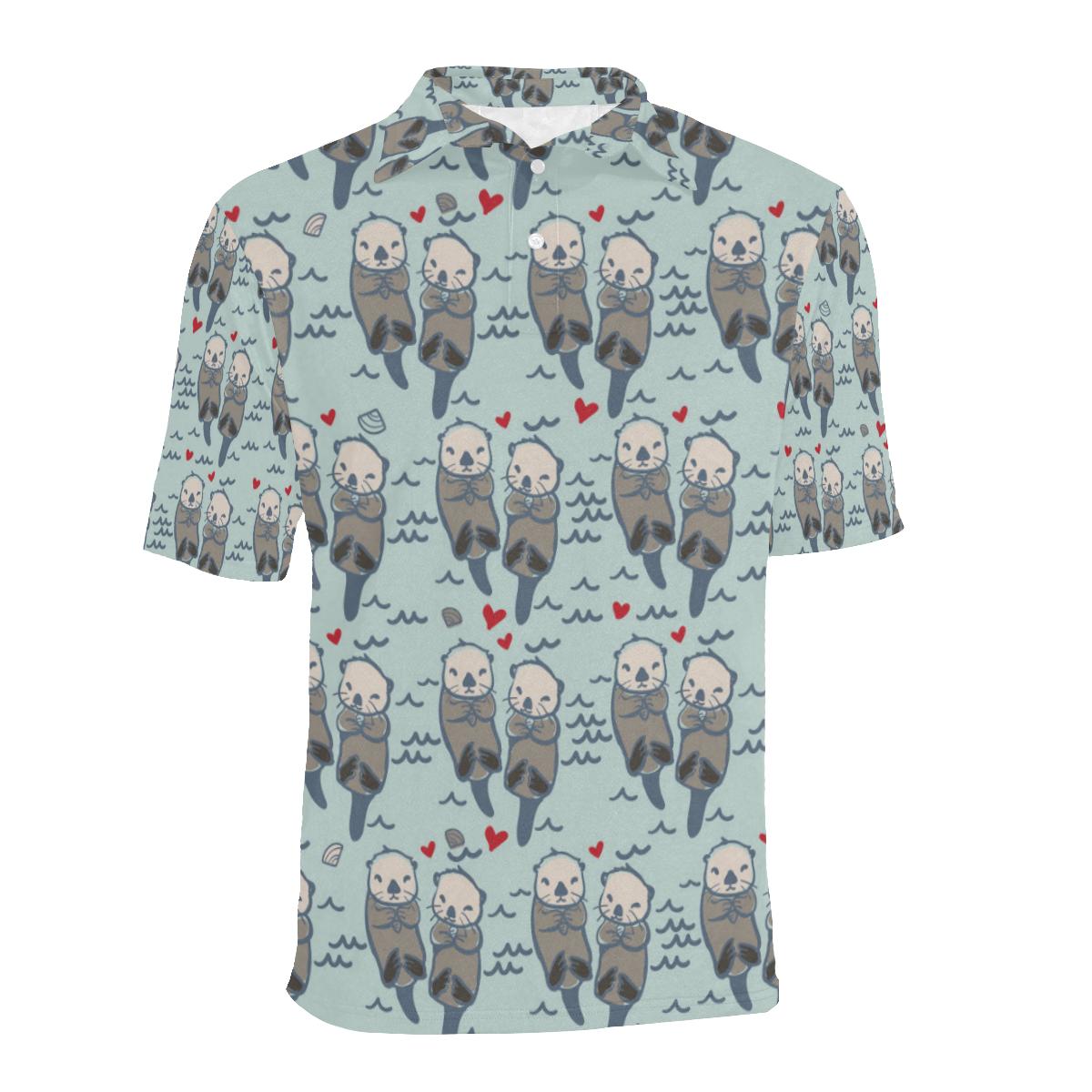 Sea Otter Pattern Print Design 03 Men Polo Shirt - Image 2