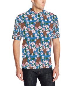 Sea Turtle Pink Hibiscus Hawaiian Print Men Polo Shirt