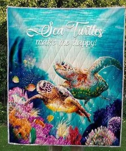 Sea Turtles Make Me Happy Quilt Blanket Bedding Set for Picnic Lovers