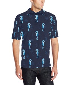 Seahorse Blue Neon Pattern Print Design 03 Men Polo Shirt