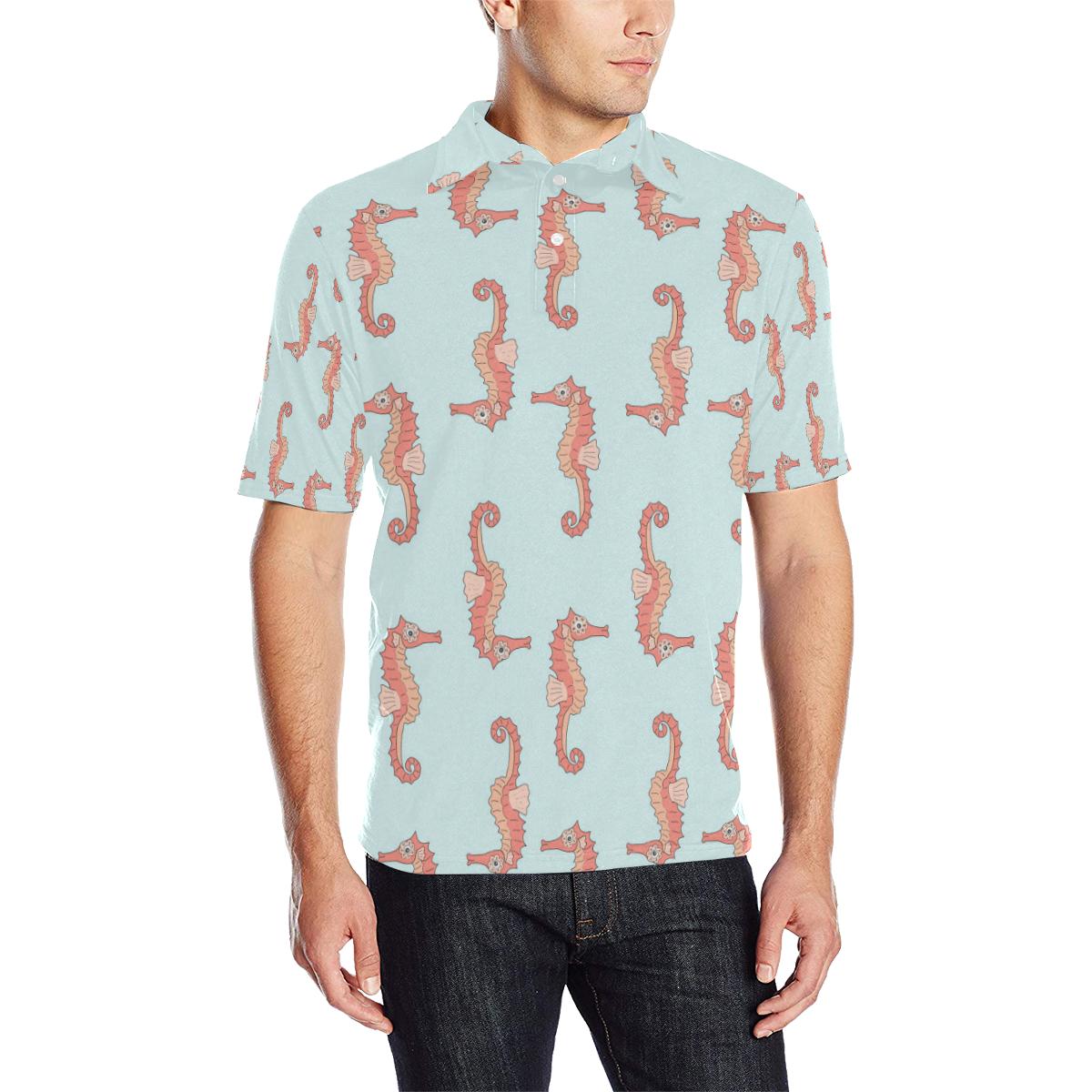 Seahorse Pattern Print Design 01 Men Polo Shirt