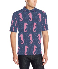 Seahorse Pink Pattern Print Design 02 Men Polo Shirt