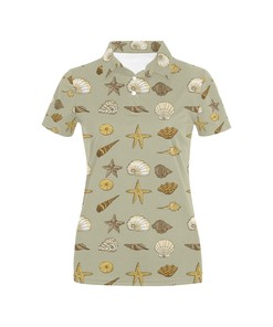 Seashell Beach Print Design Women's 3D Polo Shirt