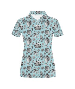 Seashell Beach Print Design Women's Polo Shirt