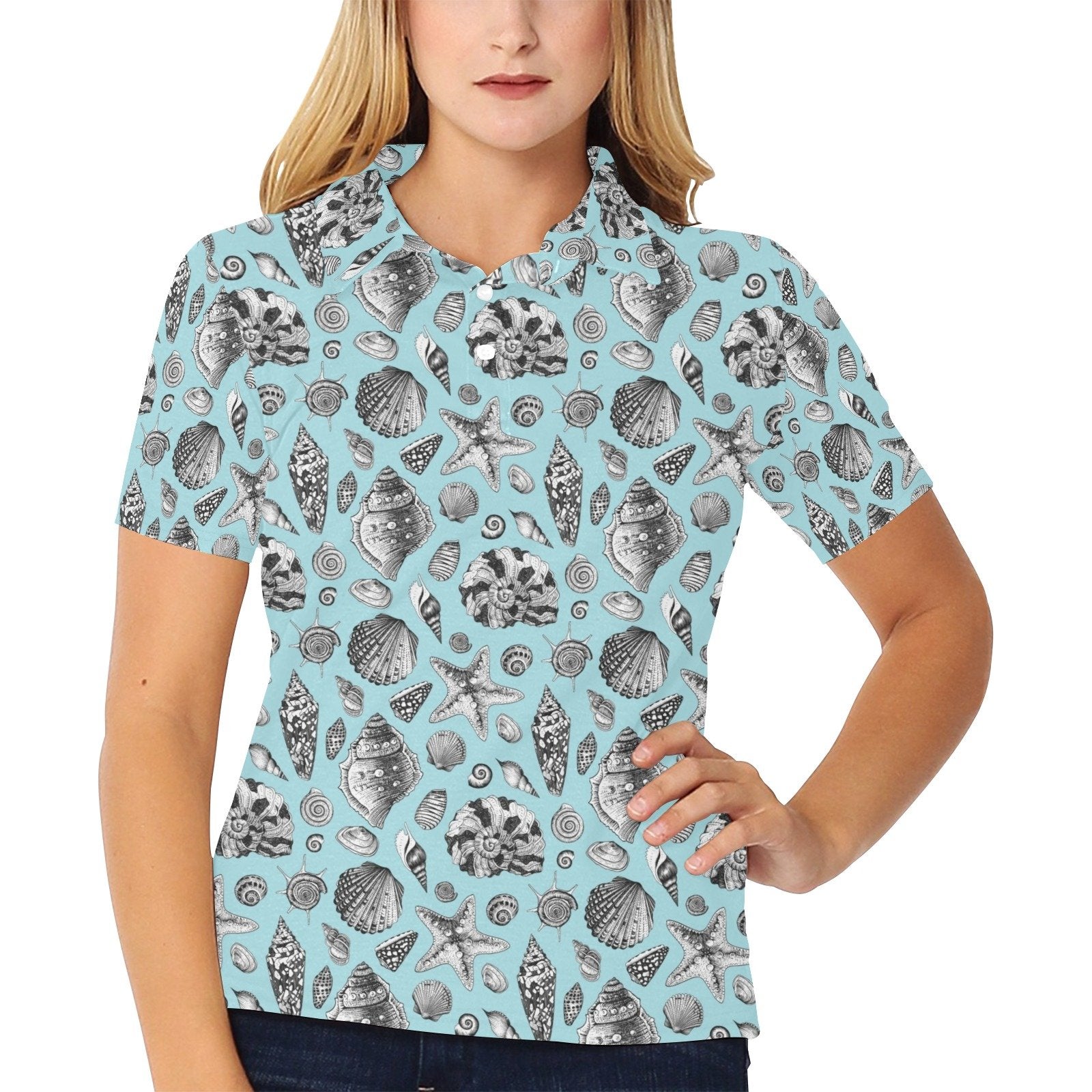 Seashell Beach Print Design Women's Polo Shirt - Image 2