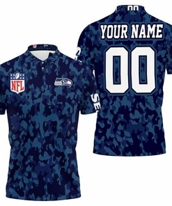 Seattle Seahawks Blue Camouflage Veteran 3D Personalized Polo Shirt