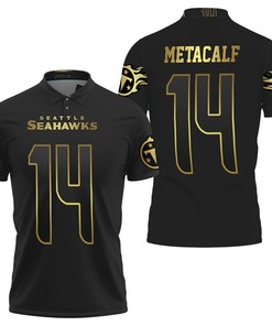 Seattle Seahawks D K Metcalf Black Golden Edition Jersey Inspired Style Polo Shirt