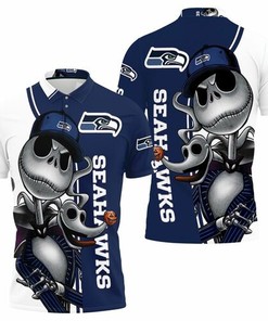Seattle Seahawks Jack Skellington And Zero Polo Shirt
