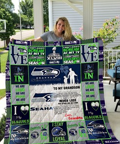 Seattle Seahawks To My Grandson Love Grandmom Quilt Bedding Set Bedroom Decor, Gifts for Family