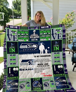 Seattle Seahawks To My Grandson Love Grandpa Quilt Bedding Set Bedroom Decor, Gifts for Family
