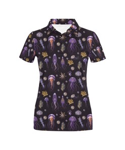 Seaweed With Jelly Fish Print Design Women's Polo Shirt