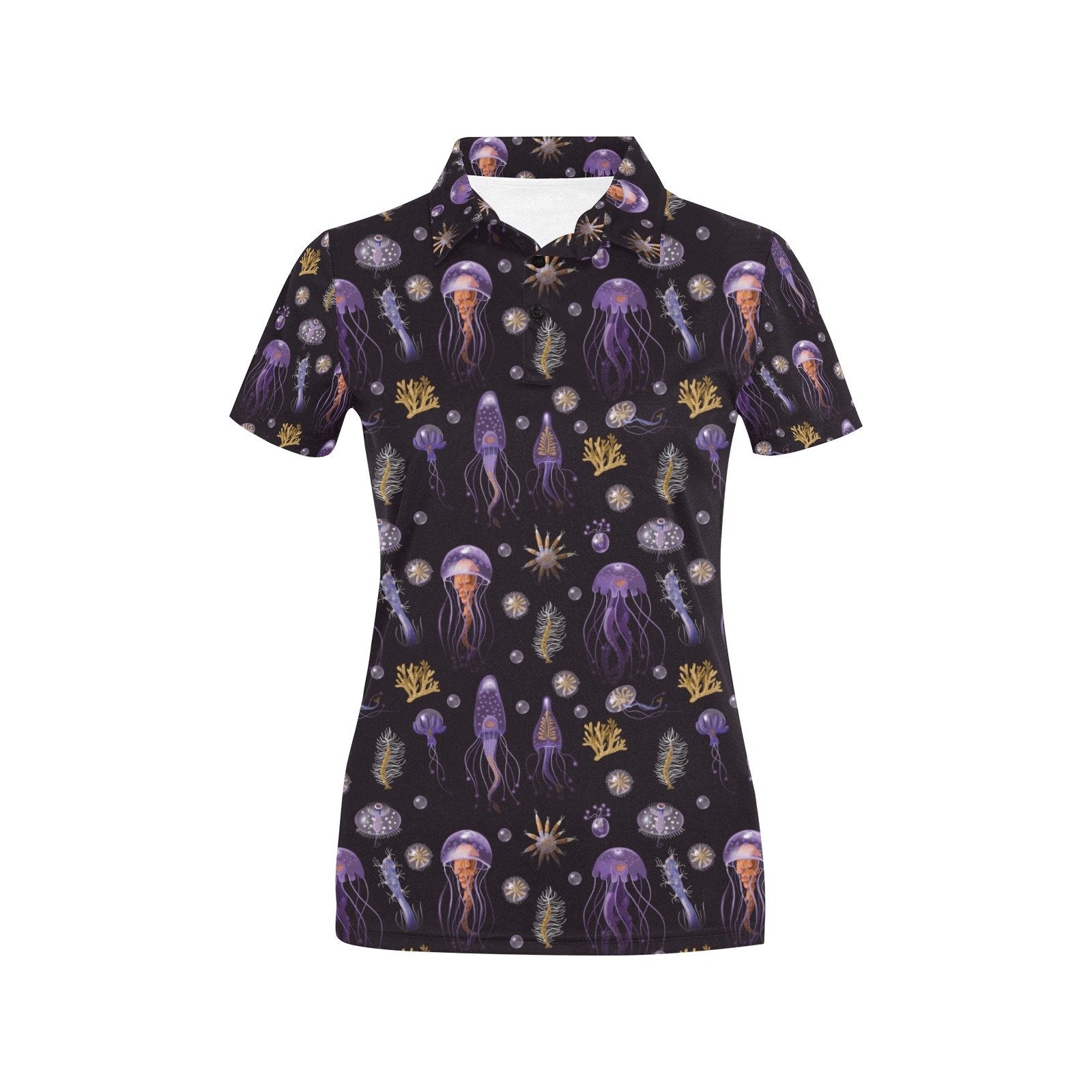 Seaweed With Jelly Fish Print Design Women's Polo Shirt