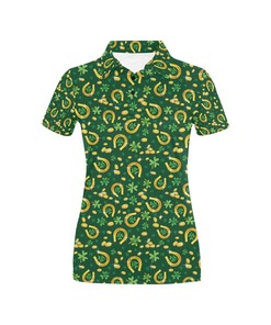 Shamrock Horse Shoes Saint Patrick's Day Print Design Women's Polo Shirt