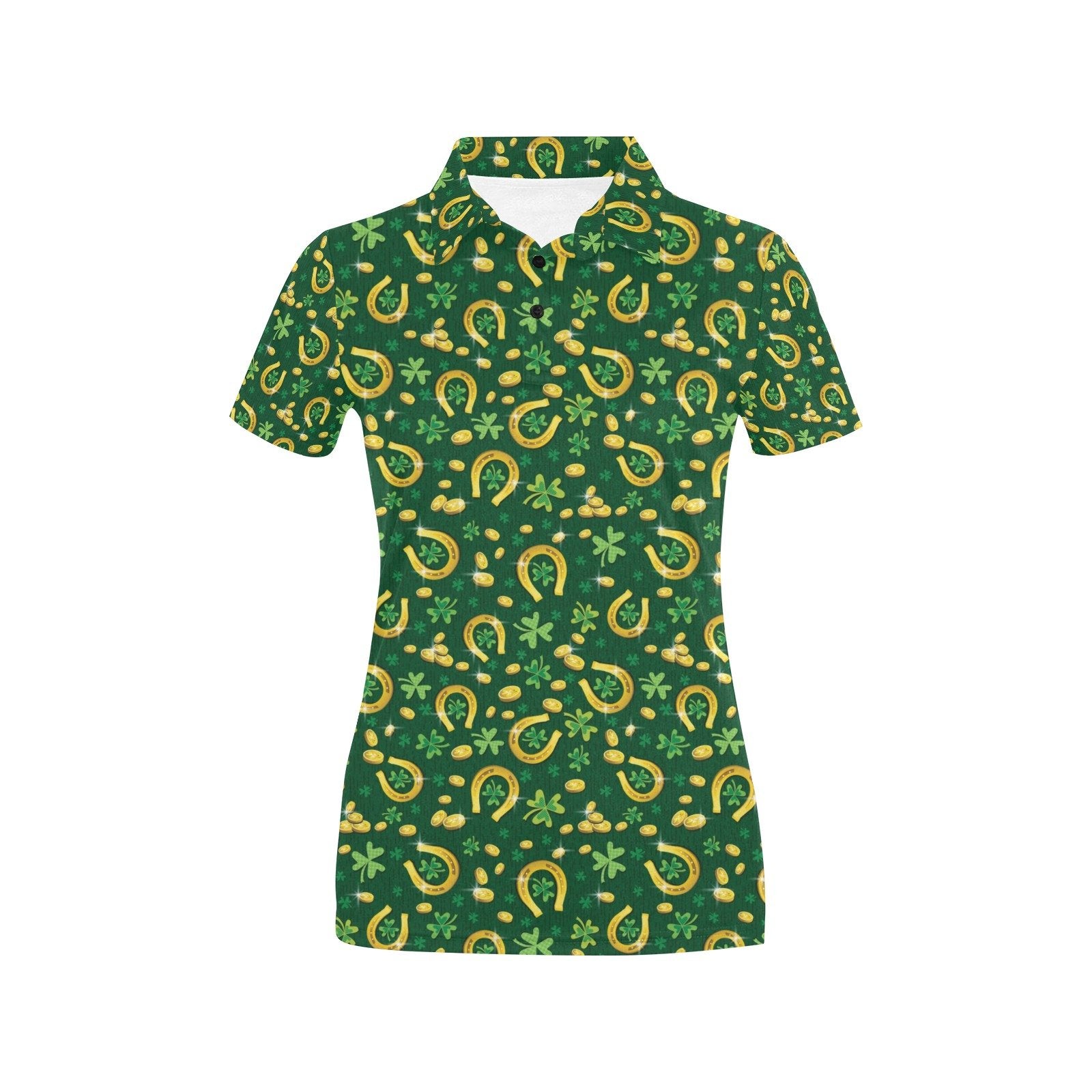 Shamrock Horse Shoes Saint Patrick's Day Print Design Women's Polo Shirt
