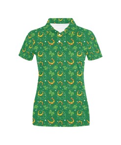 Shamrock With Horse Shoes Print Design Women's Polo Shirt