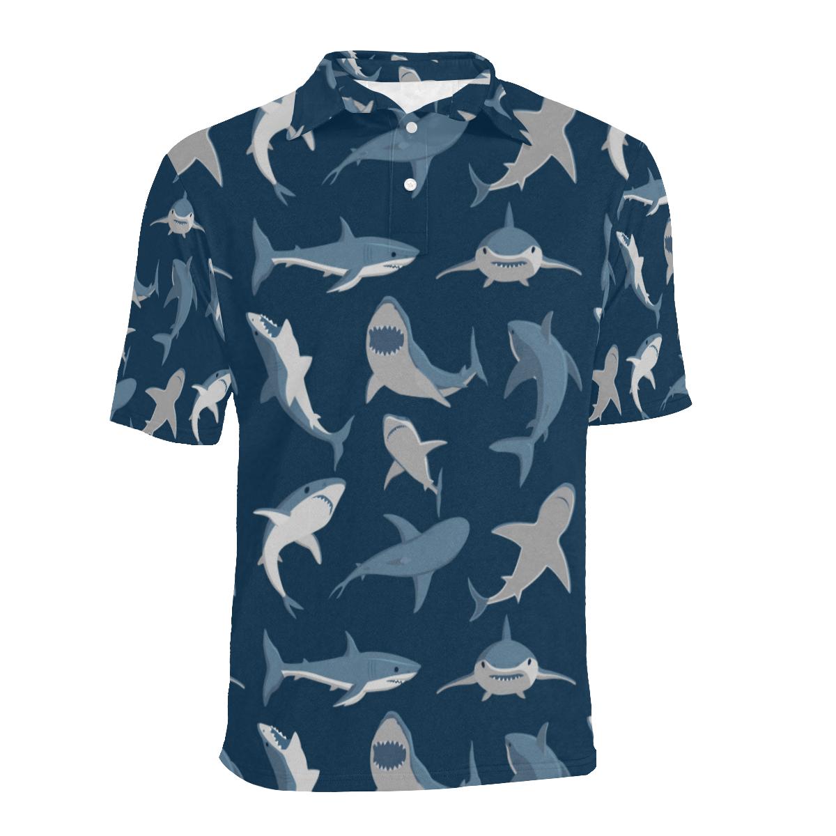 Shark Action Pattern Men Polo Shirt - Image 2