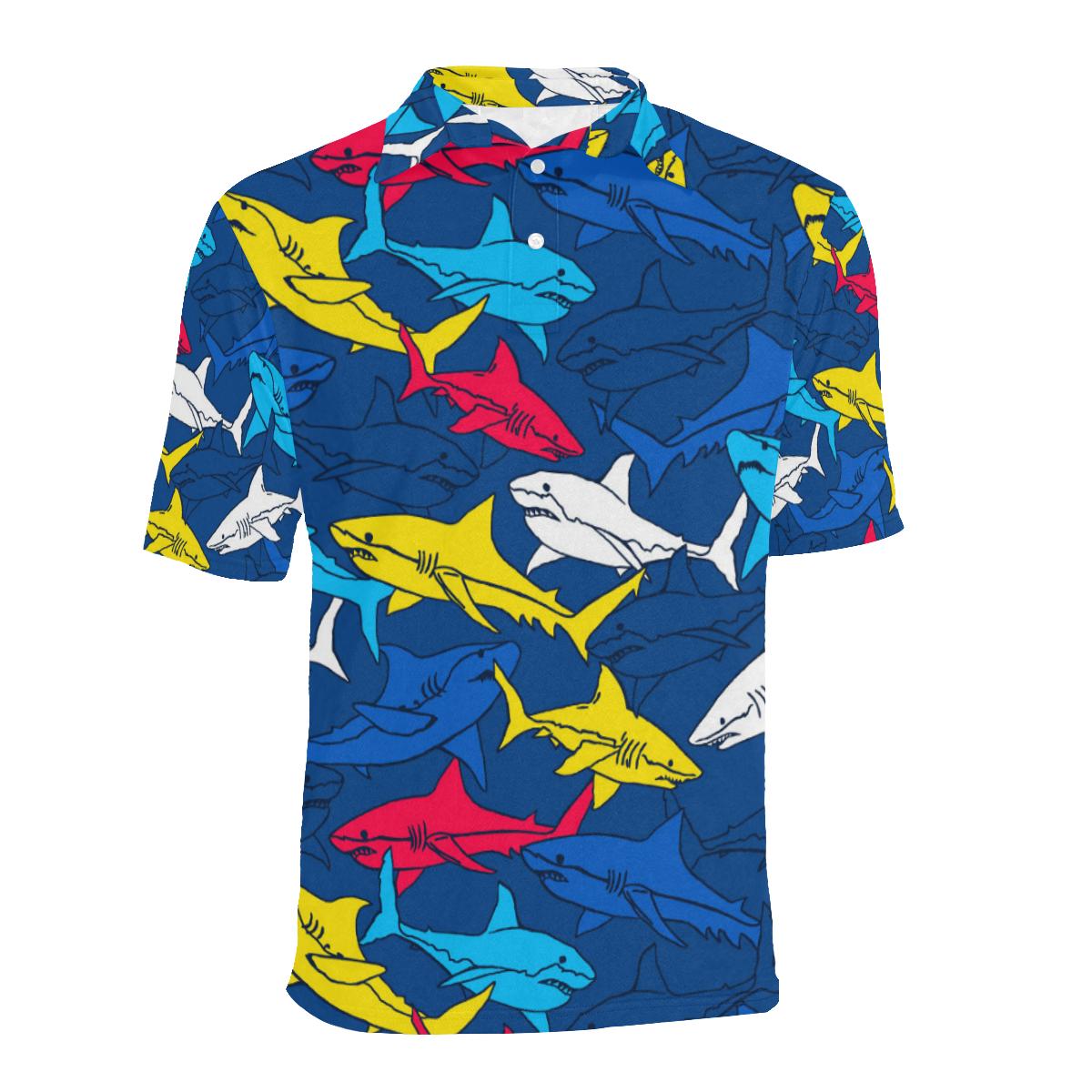 Shark Color Pattern Men Polo Shirt - Image 2