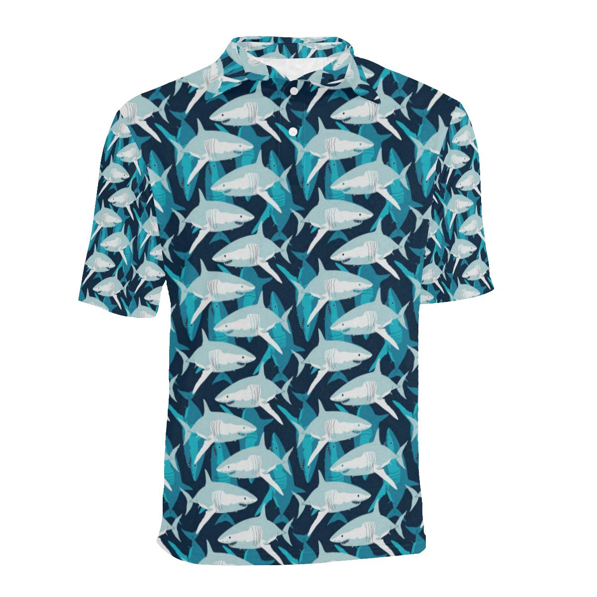 Shark Design Print Men Polo Shirt - Image 2
