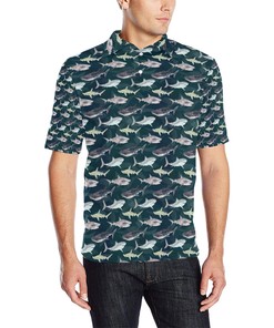 Shark Pattern Print Men Polo Shirt