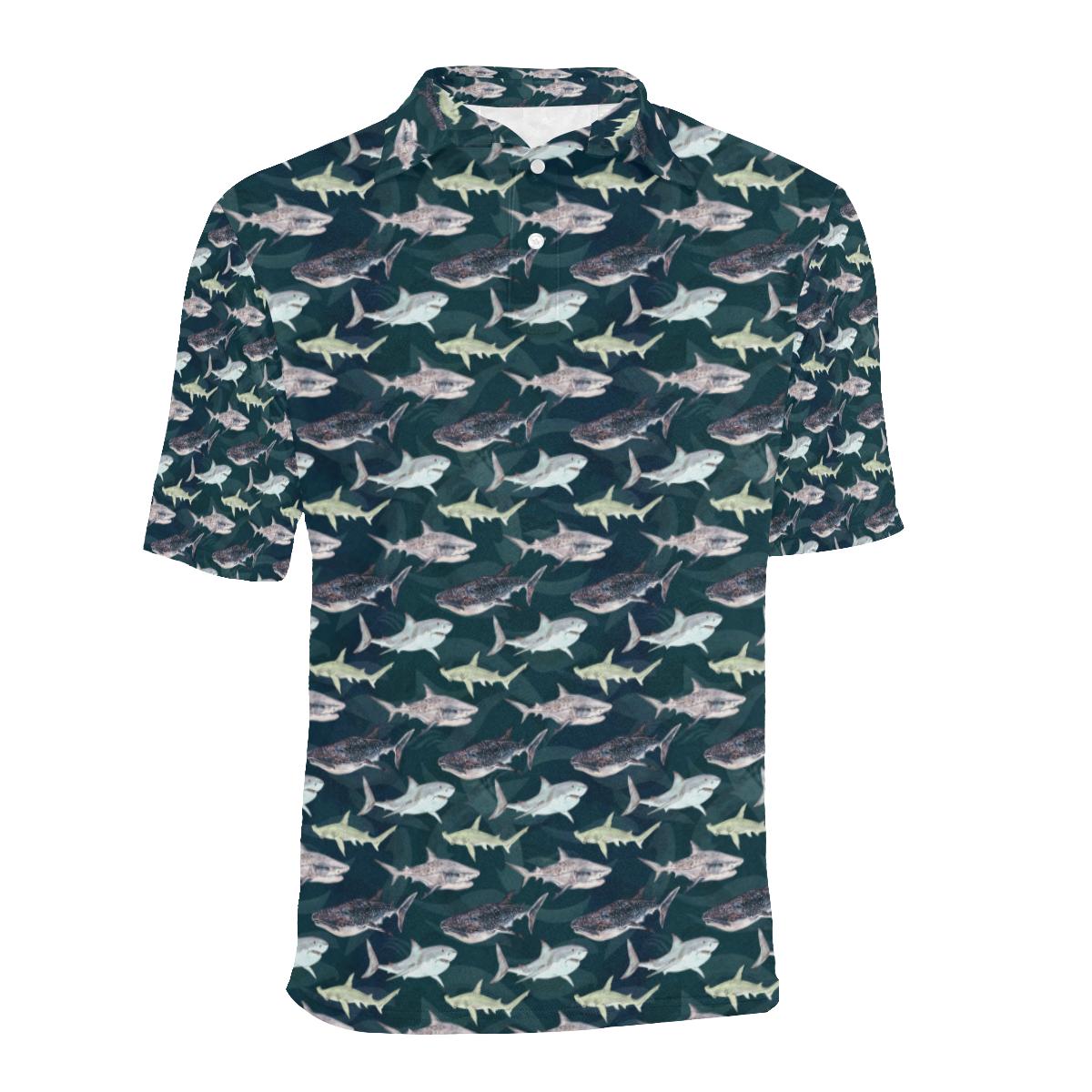 Shark Pattern Print Men Polo Shirt - Image 2