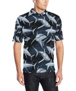 Shark Print Pattern Men Polo Shirt