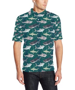 Shark Style Print Men Polo Shirt