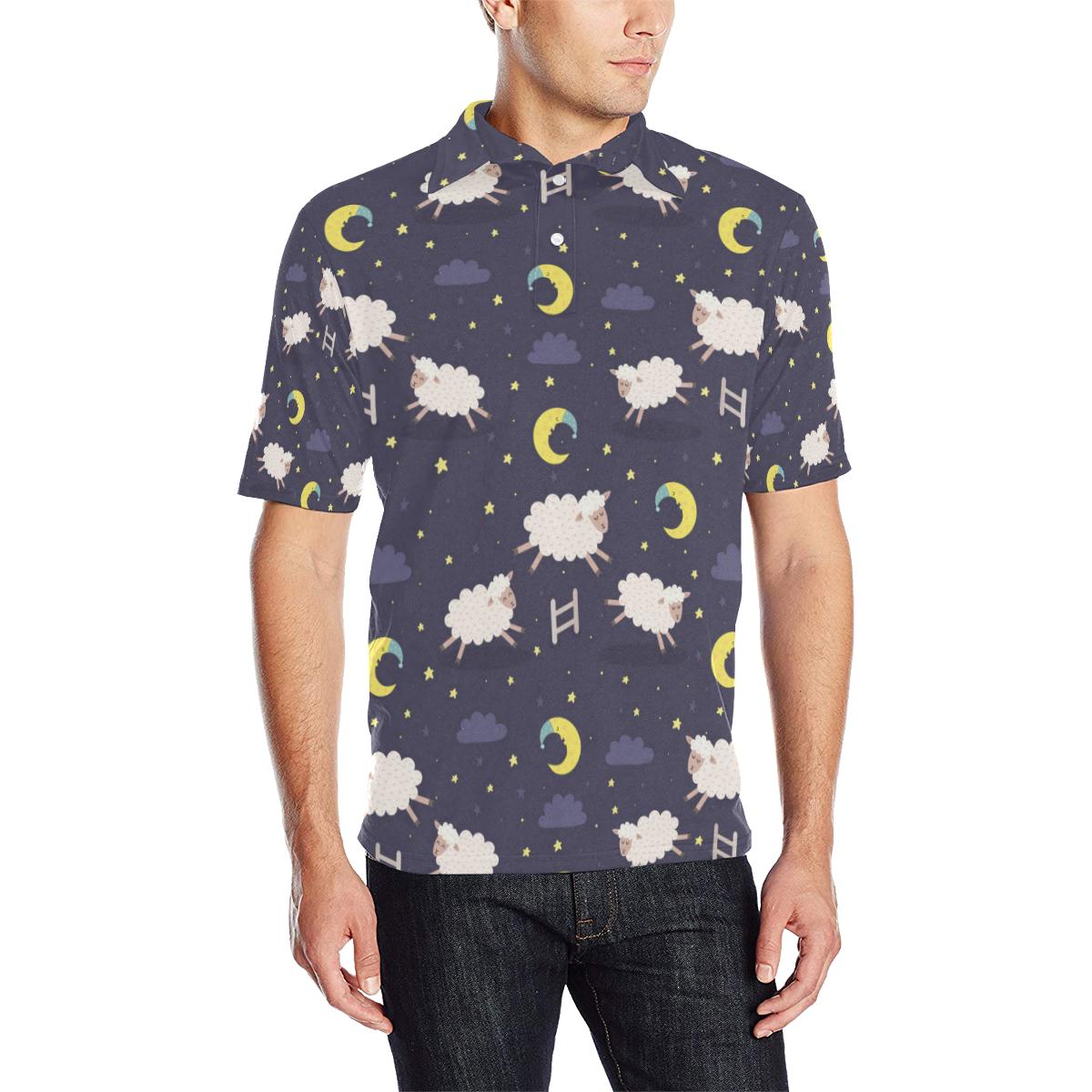 Sheep Night Pattern Print Design 02 Men Polo Shirt