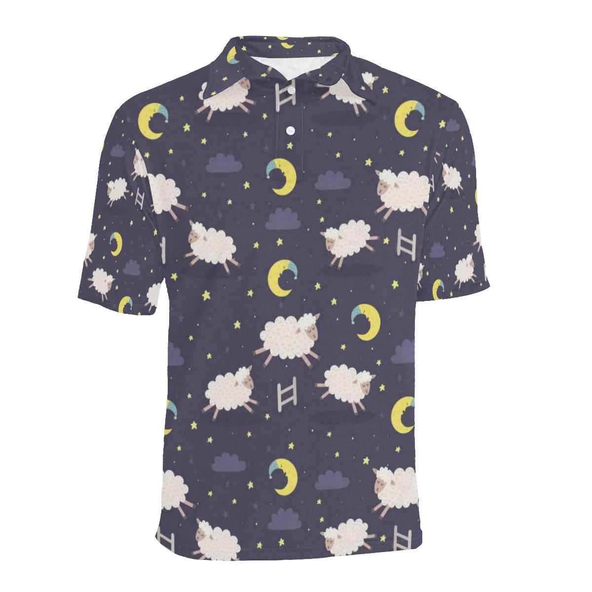 Sheep Night Pattern Print Design 02 Men Polo Shirt - Image 2