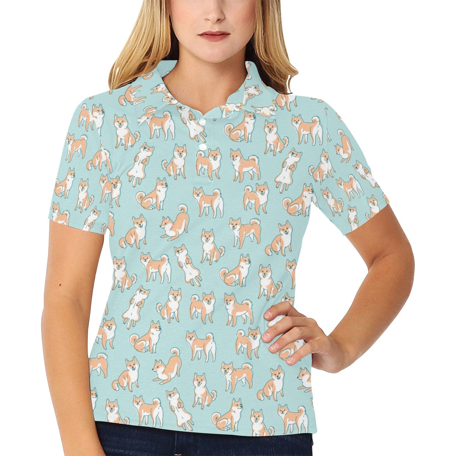 Shiba Inu Print Design Women's Polo Shirt 3D Polo Shirt A1 - Image 2