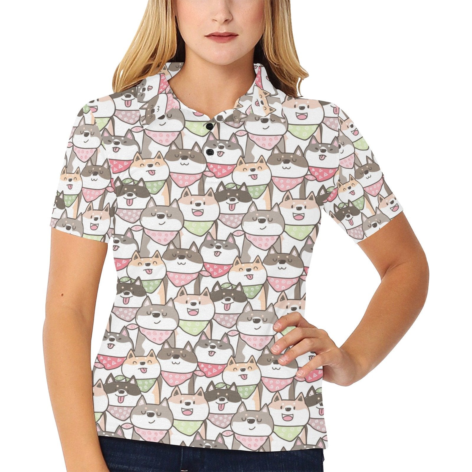 Shiba Inu Print Design Women's Polo Shirt 3D Polo Shirt A10 - Image 2