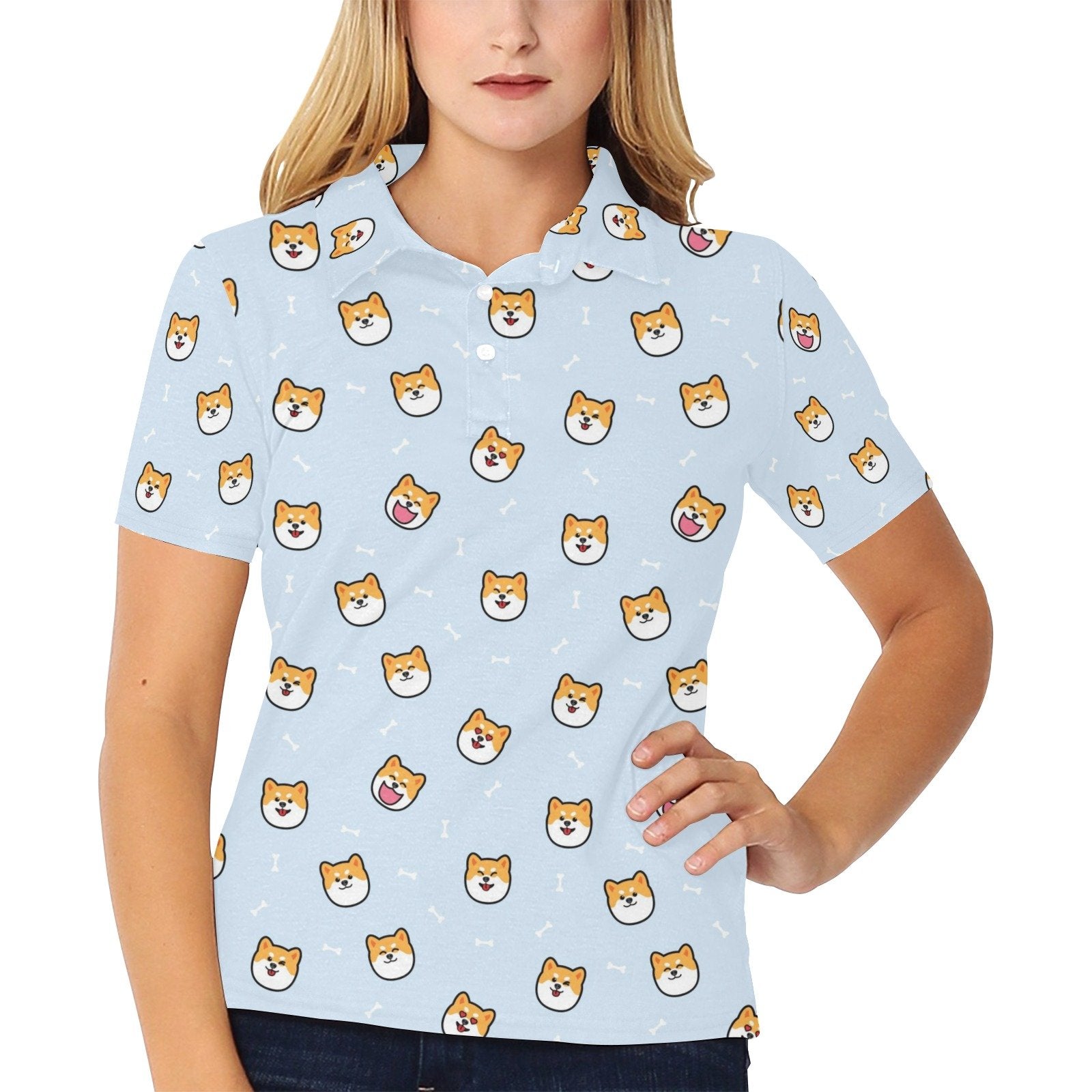 Shiba Inu Print Design Women's Polo Shirt 3D Polo Shirt A11 - Image 2