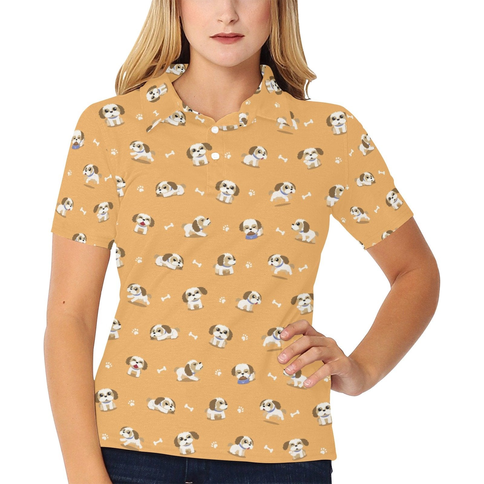 Shiba Inu Print Design Women's Polo Shirt 3D Polo Shirt A15 - Image 2