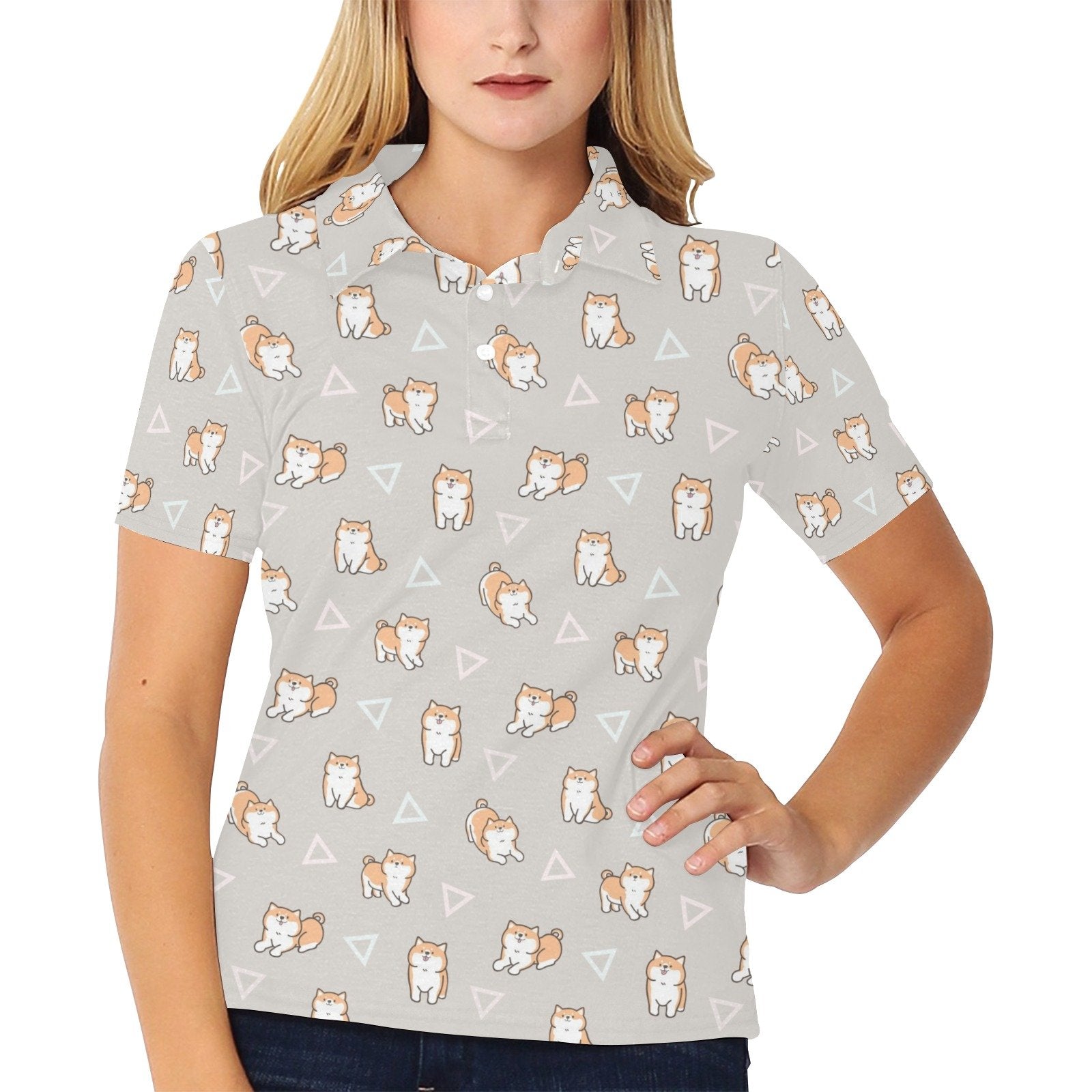 Shiba Inu Print Design Women's Polo Shirt 3D Polo Shirt A6 - Image 2