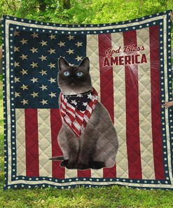 Siamese Cat God Bless America Quilt Bedding Set Blanket