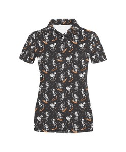 Skateboard With Skeleton Print Design Women's Polo Shirt