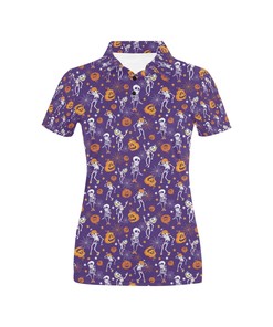 Skeleton Halloween Dance Print Design Women's Polo Shirt