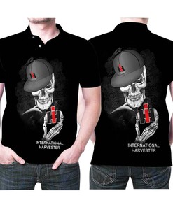 Skeleton Holds International Harvester Logo 3D Printed Gift For International Harvester Lovers Polo Shirt