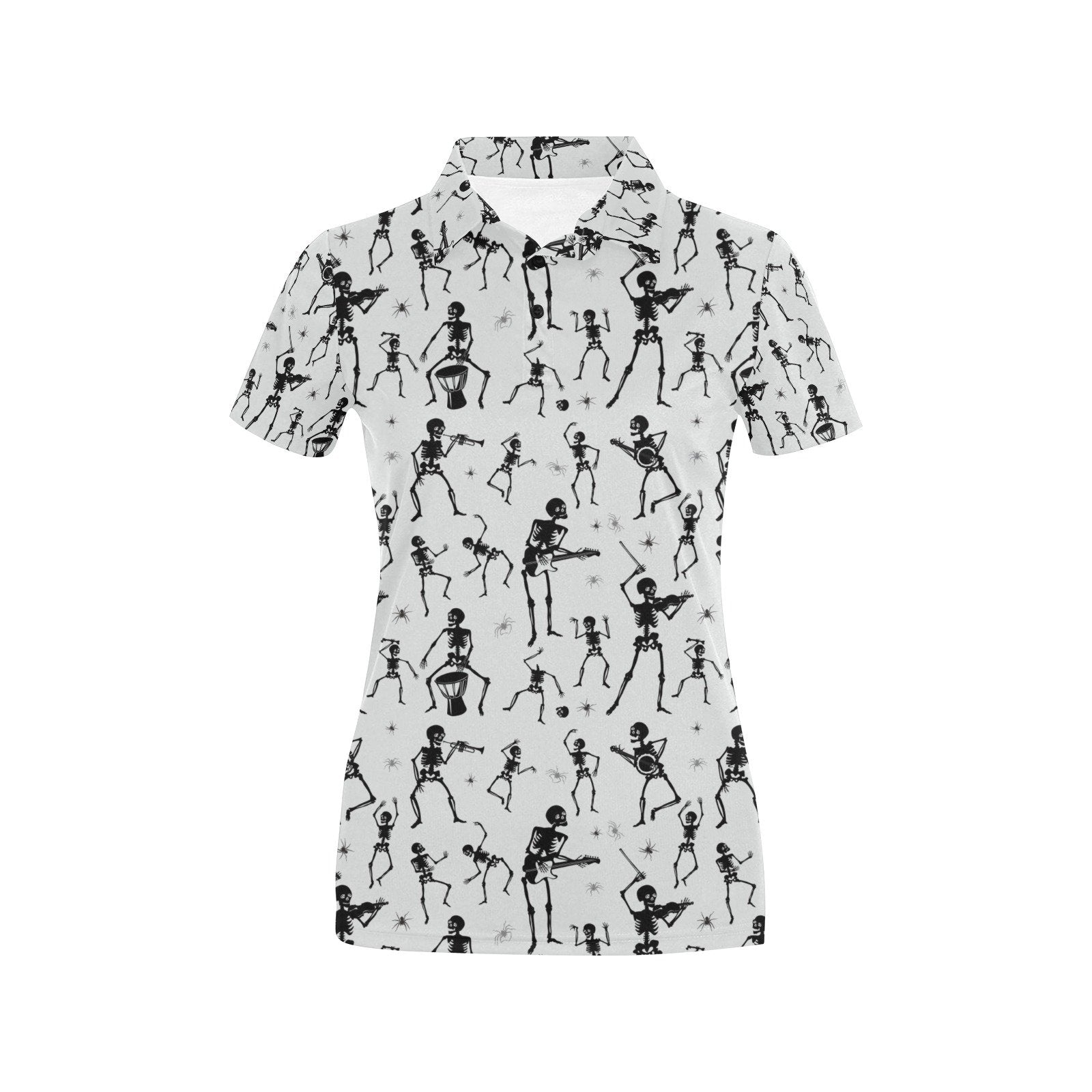 Skeleton Music Player Print Design Women's Polo Shirt