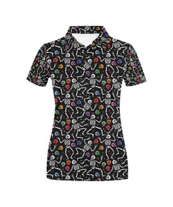 Skeleton Print Design Women's 3D Polo Shirt